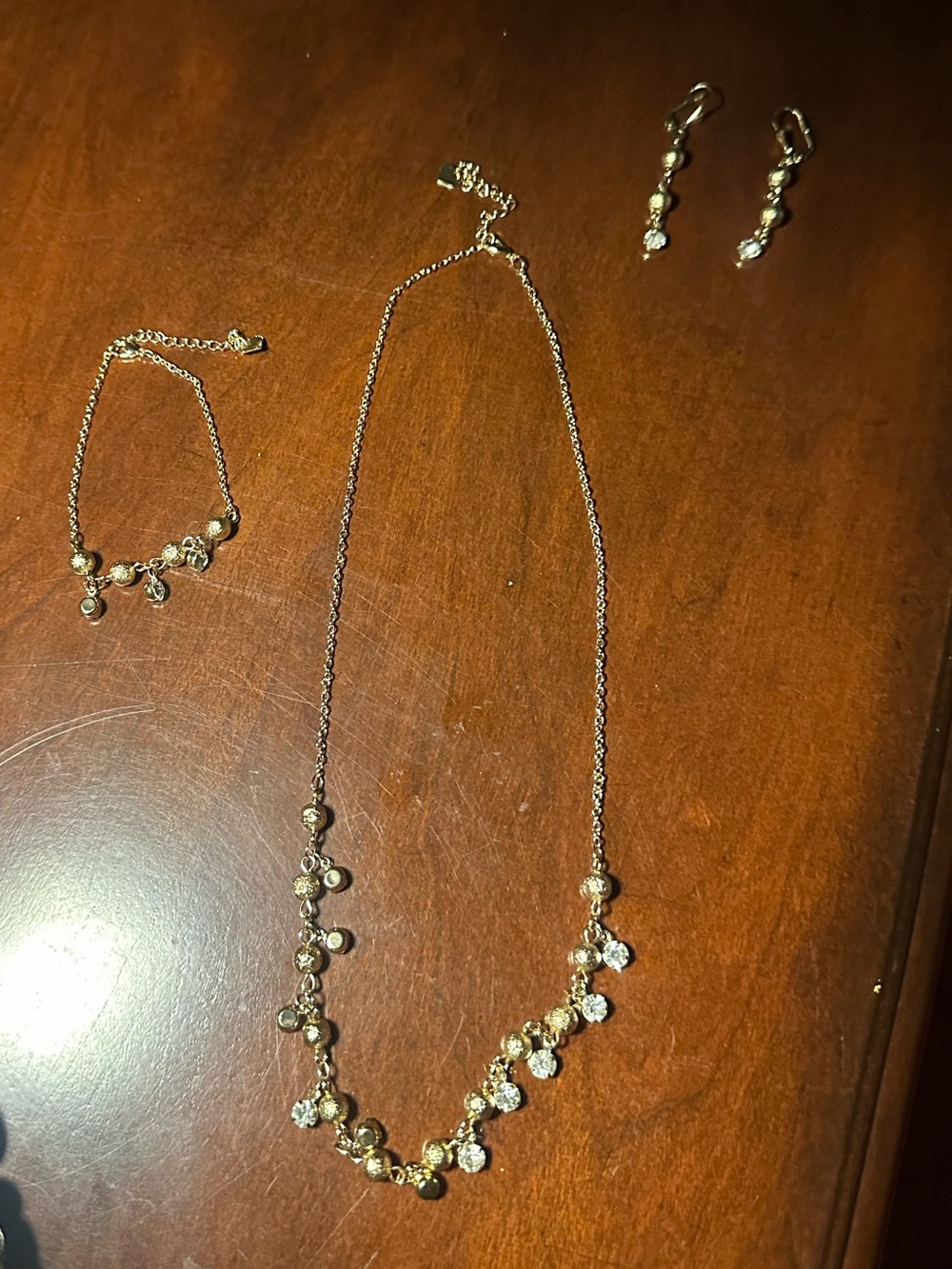 Gold Crystal Drop Necklace, Bracelet, and Earring Set - Women's Jewelry